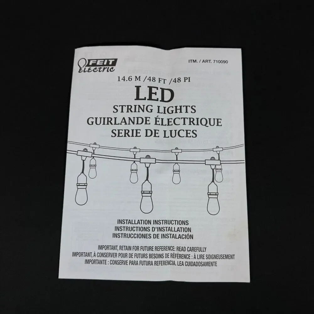 Feit Electric 710090 48ft LED String Light - Black 24x light new open box